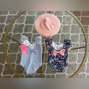 RuffleButts - two Butterfly Sleeve One Piece Swimsuits - size 6-12 months